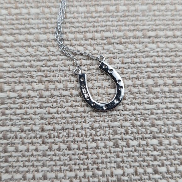 18 Inch Sterling Silver Small Diamonds Horseshoe Necklace A6273 - Picture 5 of 8